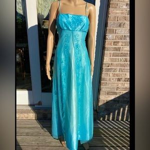 Vintage 90s/Y2K Fairy Beaded Cape Overlay Bright Blue Formal Prom Dress
